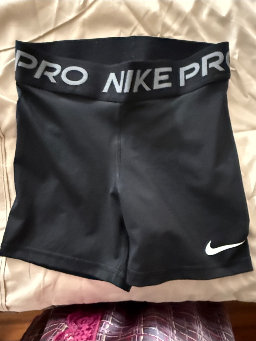Nike Pro Black Athletic Women’s Shorts with White Swoosh